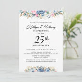 Invitation Elégant Anniversaire Aquarelle Floral Blue Gold (Debout devant)