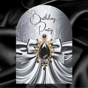 Invitation Elégant Anniversaire Argent Gris Or Black Jewel Bo