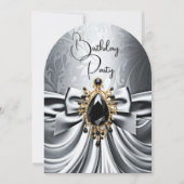 Invitation Elégant Anniversaire Argent Gris Or Black Jewel Bo (Devant)