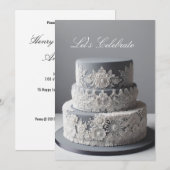 INVITATION ÉLÉGANT ANNIVERSAIRE ARGENTÉ ET BLANC (Devant / Derrière)