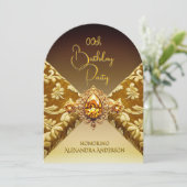 Invitation Elégant Anniversaire Beige foncé Bijou or tissu (Debout devant)