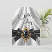 Invitation Elégant anniversaire Blanc Or Black Jewel Bow (Debout devant)