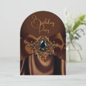 Invitation Élégant Anniversaire Chocolat Caramel Bijou Or Bow (Debout devant)