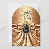 Invitation Elégant Anniversaire Cuivre Or Black Jewel Bow (Devant)