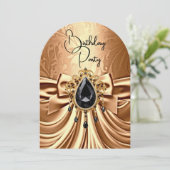Invitation Elégant Anniversaire Cuivre Or Black Jewel Bow (Debout devant)