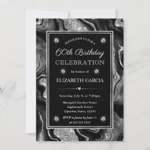Invitation Elégant Anniversaire de 60 ans Paillettes Agate No