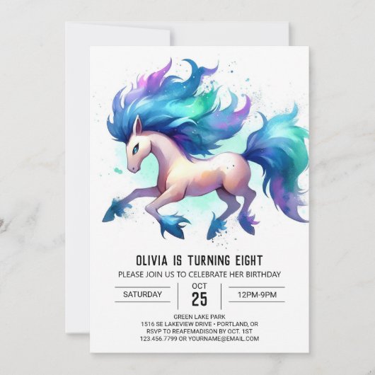 Invitation Elégant anniversaire de cheval imprimable (Devant)
