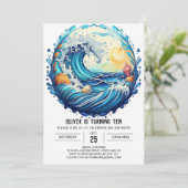 Invitation Élégant Anniversaire de enfant de vagues de plage (Debout devant)