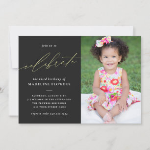 Invitation Élégant Anniversaire de enfant noir & blanc photo