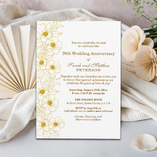 Invitation Élégant Anniversaire de Mariage 20 ans Floral Or