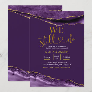 Invitation Élégant Anniversaire de Mariage Agate Violet et Or