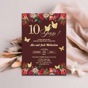 Invitation Élégant Anniversaire de Mariage de 10 ans Floral O