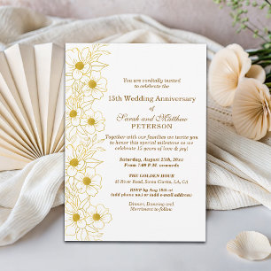 Invitation Élégant Anniversaire de Mariage Fleurs Or 15 Ans