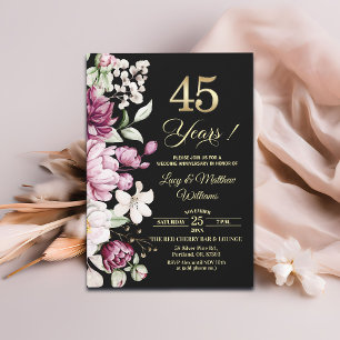 Invitation Élégant Anniversaire de Mariage Fleurs Or 45 ans