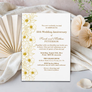 Invitation Élégant Anniversaire de Mariage Fleurs Or 55 Ans