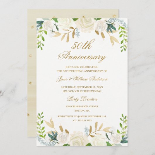 Invitation Élégant Anniversaire de Mariage Floral Aquarelle O (Devant / Derrière)