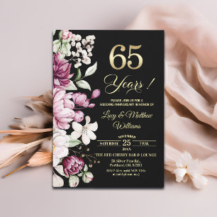 Invitation Élégant Anniversaire de Mariage Floral Or 65 ans