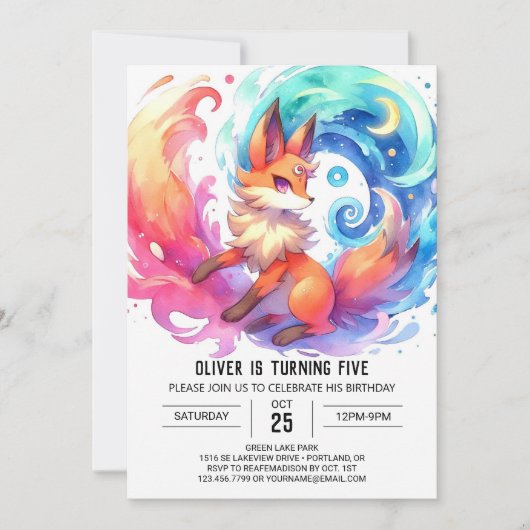 Invitation Elégant anniversaire de renard imprimable (Devant)