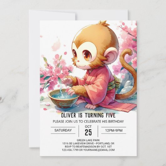 Invitation Élégant anniversaire de singe imprimable (Devant)