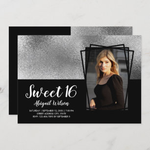 Invitation Elégant anniversaire de sweet sixteen noir argent