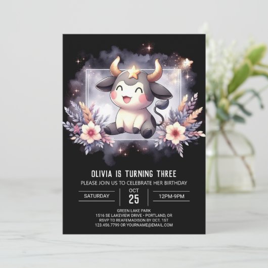 Invitation Elégant anniversaire de vache à imprimer (Debout devant)