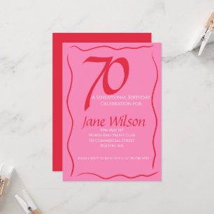 Invitation Elégant Anniversaire Féminin 70 ans Rose & Rouge