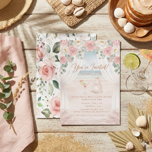 Invitation Élégant Anniversaire Fleurs Roses Teintées de Plag