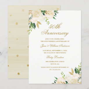 Invitation Élégant Anniversaire Floral Aquarelle Or