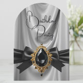 Invitation Elégant Anniversaire gris or Black Jewel Bow