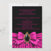 Invitation Élégant Anniversaire Hot rose Bijou or Bow Noir (Dos)