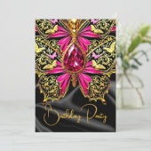 Invitation Elégant Anniversaire Hot rose Black Bijou Or (Debout devant)