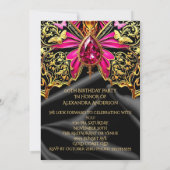 Invitation Elégant Anniversaire Hot rose Black Bijou Or (Dos)