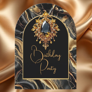 Invitation Elegant Anniversaire Marbre Noir Or Bijou