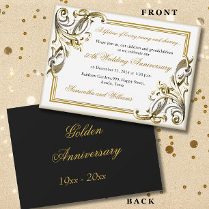 Invitation Élégant Anniversaire Mariage D'Or Noir Et Or