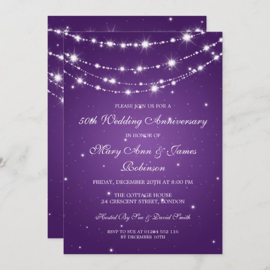 Invitation Élégant Anniversaire Mariage Sparkling Chaîne pour (Devant / Derrière)