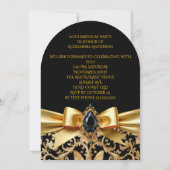 Invitation Elégant Anniversaire Noir Bijou Bow Damask (Dos)