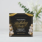 Invitation Elégant anniversaire noir et or (Debout devant)