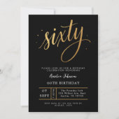 Invitation Elégant Anniversaire Noir & Or Script Soixante 60 (Devant)