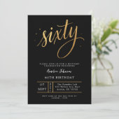 Invitation Elégant Anniversaire Noir & Or Script Soixante 60 (Debout devant)