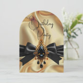 Invitation Elégant Anniversaire Or Black Jewel Bow (Debout devant)