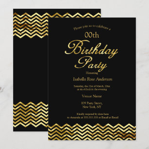Invitation Elegant Anniversaire Or Pailleté Chevron rayure No