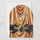 Invitation Elégant Anniversaire Or Soie Bijou Bow Noir (Devant)