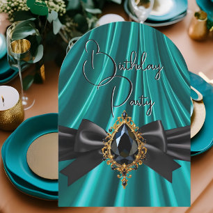 Invitation Elégant Anniversaire Turquoise Jade Gold Black Jew