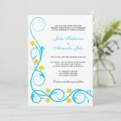 Invitation Elégant Aqua Blue et Yellow Swirls (Debout devant)