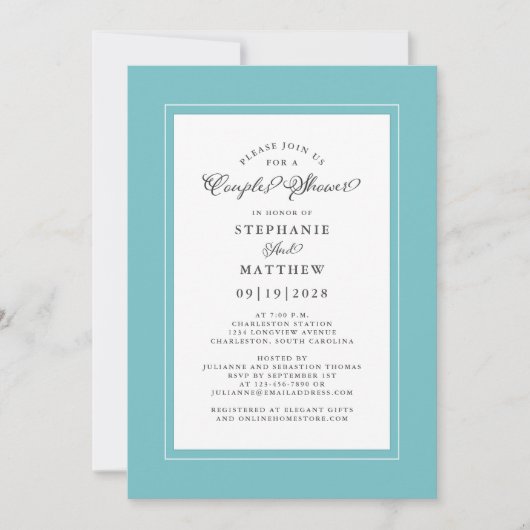 Invitation Elégant Aqua Blue Green Mariage Couples Douche ave (Devant)