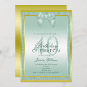 Invitation Elégant Aqua Bow & Sparkly Parties scintillant 40e (Devant / Derrière)