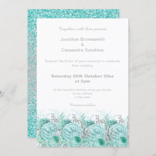 INVITATION ÉLÉGANT AQUA PARTIES SCINTILLANT ARGENT MARIAGE FL
