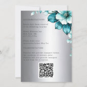 Invitation Elégant Aqua Roses et Mariage de script argent (Dos)