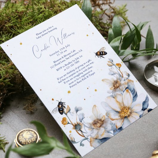 Invitation Elégant Aquarelle Abeille Floral Couples Baby show