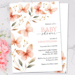 Invitation Elégant Aquarelle Baby shower papillon rose